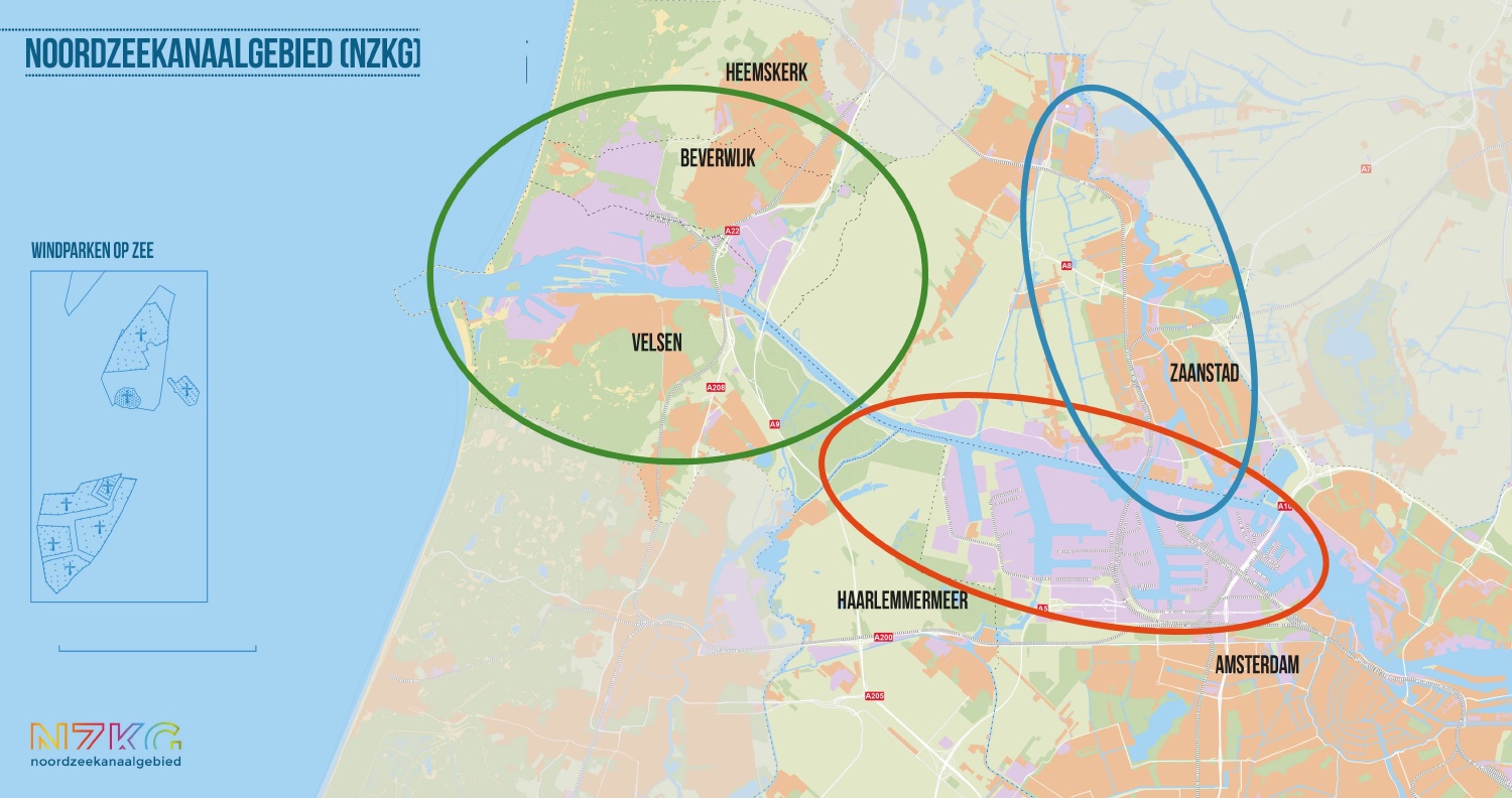 Kaart Noordzeekanaalgebied met plaatsnamen